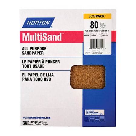 Norton Abrasives Norton MultiSand 11 in. L X 9 in. W 80 Grit Aluminum Oxide All Purpose Sandpaper 25 pk 07660768109